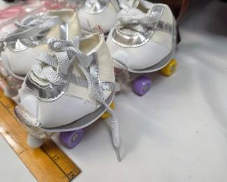 AdoraBelle Doll w/ Pajamas, Roller Skates, Vintage Chair, and Vintage Trike