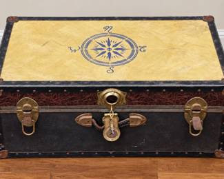 Vintage Trunk with Key and Nautical Stencil