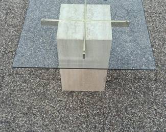 Artedi Geometric Travertine and Brass Coffee Table