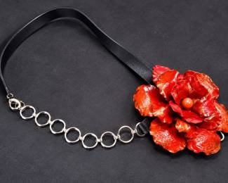 Vintage 1970s Handcrafted Leather Flower Statement Waist Belt Boho Clasp Chain - Potterville