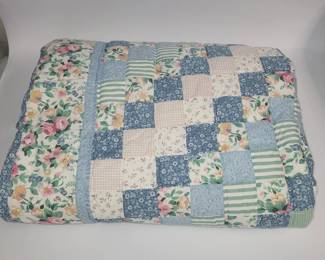 Handmade Patchwork Quilt 72 x 80 - Blue & Floral Trip Around the World