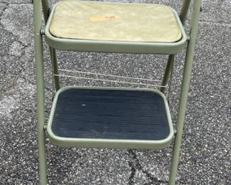 Vintage Sage Green Metal Folding Step Stool Chair, 32" Tall