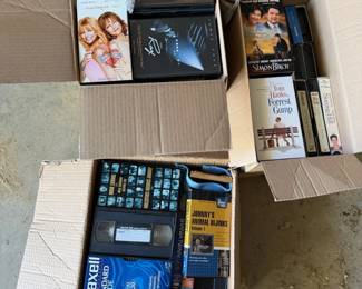 Large Assortment of VHS Movies, Music Videos, DVDs & CDs - 3 Boxes - Lake Odessa Off-Site