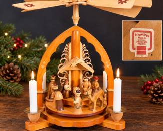 East German Erzgebirge Wooden Nativity Christmas Pyramid Candle Carousel – Potterville