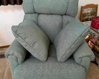 Sage Green Upholstered Rocker Recliner Chair with Matching Accent Pillows - Lake Odessa Off-Site