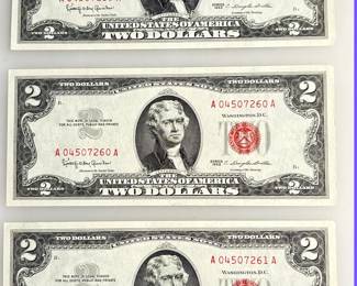 Lot of 3 - Crisp - UNC - Consecutive Numbered $2 - Red Seal Legal Tender Notes