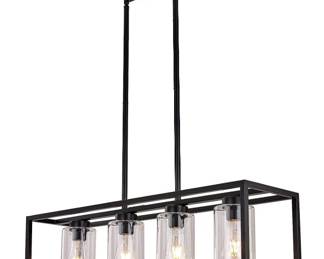 Black Dining Room Chandelier - Linear Pendant Modern 4-Light with Glass Shades