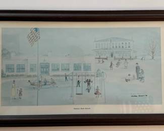 Barbara Rowlett Signed 1986 "Chestnut Glade Schools" Framed Schoolhouse Art Print - Lake Odessa Off-Site