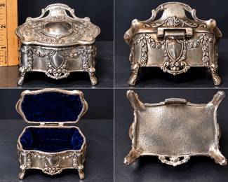 Antique c1900 Wurttembergische Metallwarenfabrik WMF Style Silverplate Jewelry Box Velvet Lined - Potterville