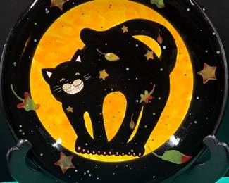 Susan Winget Black Cat Ceramic Halloween Plate
