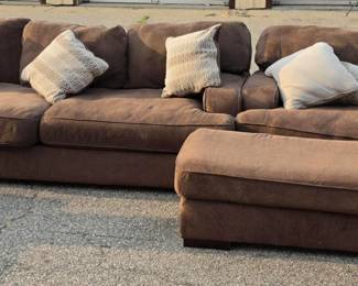 Brown Plush 3-Piece Living Room Set: Sofa, Oversized Chair-and-a-Half & Ottoman