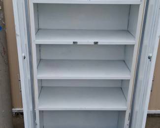 Tall Free-Standing White Metal Storage Cabinet w/ Shelves