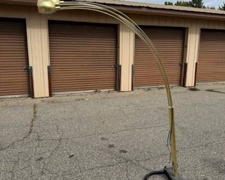 Vintage 5-Arm Brass Tone Arc Floor Lamp with Dome Shades, Mid-Century Modern Style