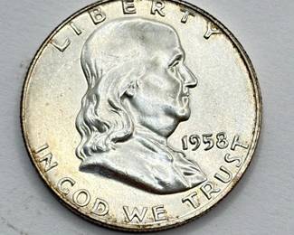 1958 D - Silver Franklin Half Dollar