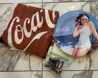 Vintage Coca-Cola Beach Towel, Train and Serving Platter