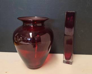 2 Vintage Ruby Glass Vases