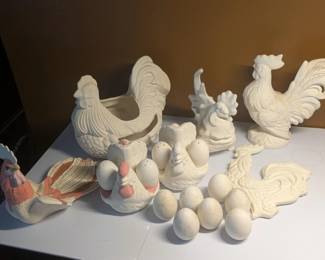 Vintage Ready to Paint Ceramic Chickens - Bisqueware