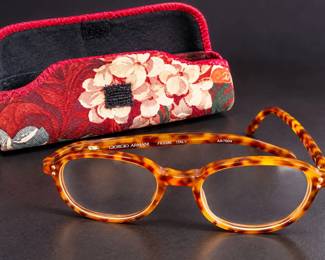 Vintage Giorgio Armani AR7004 Yellow Tortoiseshell Round Eyeglasses Frames Italy With Floral Case - Potterville