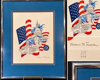 Governor William G. Milliken Hand-Signed Ltd Ed Michigan Patriotic Print 377/650 Framed – Potterville