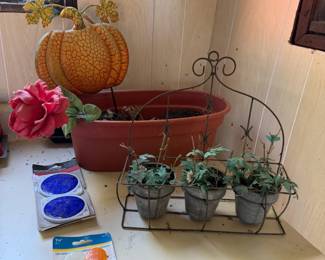Assorted Seasonal Garden Decor - Pumpkin Stake, Duck Planter, Metal Planters & Reflectors - Lake Odessa Off-Site