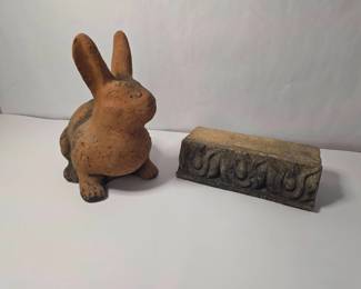 2 Cement Garden Statues - Bunny and Edging Brick