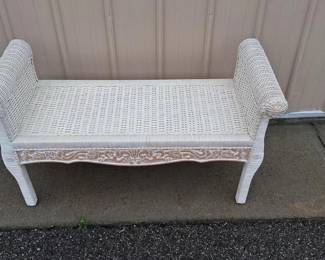 Vintage White Wicker Bench