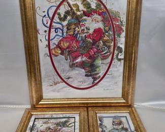 1 Large and 2 Small Framed Christmas Pieces by Peggy Abrams