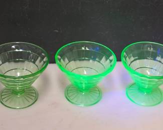 3 Uranium Glass Sherbet Dishes