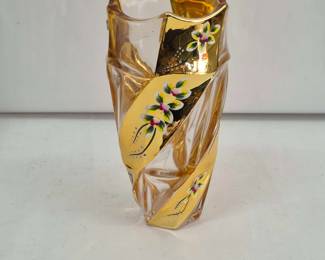 Elegant Gold & Clear Glass Vase With Floral Twisted Ribbon Design, Bohemia Crystal/Glass?