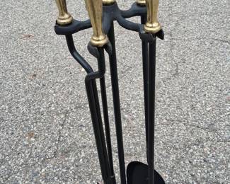 Black w/ Gold Handle Fire Poker Set