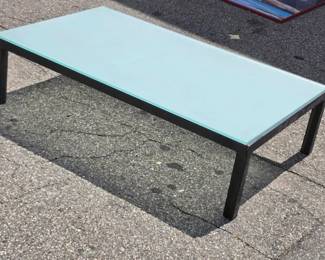 Rectangular Frosted Glass Coffee Table with Black Metal Frame