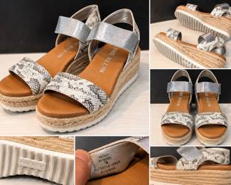 Anne Klein Snakeskin Print Espadrille Platform Sandals Silver Metallic Straps Size 7M - Potterville