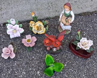 Large Collection of Ceramic Flowers and Birds
