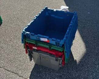 Lot of 4 Medium Attached-Lid Storage Totes - Grey, Red, Green, Blue