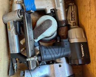 Pneumatic Air Tool Lot: Snap-on Drill, Husky Impact Wrench, ARO Sander & Drill, BeA Stapler & More