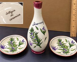 3 Pc Italian Bottega di Ceramica Hand Painted Rosemary Bottle & Matching Dishes – Potterville