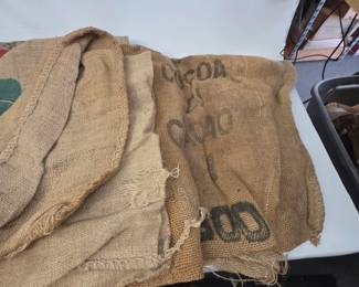 Collection of 8 Vintage Burlap Advertising Bags