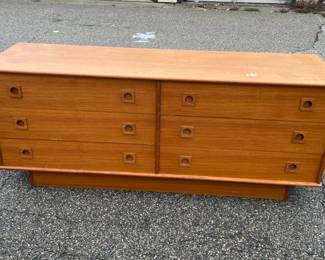 Dyrlund Danish Mid-Century Modern Teak 6-Drawer Lowboy Dresser, 69" Wide