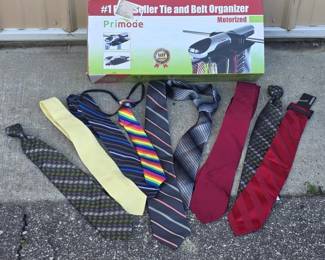 Motorized Tie and Belt Organizer with Assorted Ties
