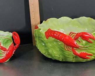 Vintage Royal Bayreuth Porcelain Lobster And Cabbage Leaf Serving Set, Made In Bavaria C. 1902 - Potterville