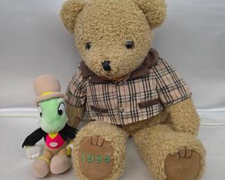 Vintage JC Penney Holiday Collection Stuffed Bear w/ Stuffed Jiminy Cricket