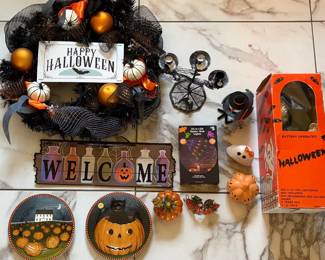 Huge Lot of Halloween Decor - Lighted Wreath - Spiderwebs - Grim Reaper - Pumpkins & More!