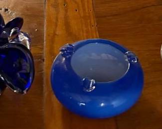 Set of 3 Cobalt Blue Art Glass Bowls & Ashtrays - Ruffled Edge & Decorative Glass - Lake Odessa Off-Site