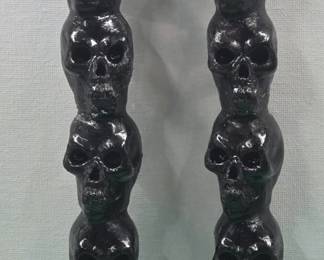 Stacked Black Skulls Taper Candles (Set of 2) Gothic / Halloween Decor