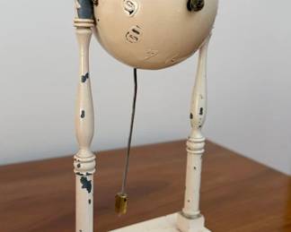 Vintage Style Cream Metal Globe Clock with Pendulum & Decorative Column Stand - Lake Odessa Off-Site