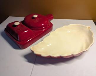Vintage Red Serving Pieces - Ceramic Decor - Some Crazing