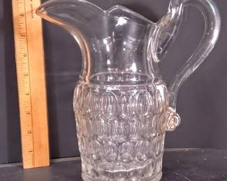 Antique c.1860s EAPG Argus Early Thumbprint Flint Glass Water Pitcher Applied Handle – Potterville