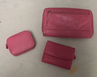 Pink Genuine Leather Wallet Set