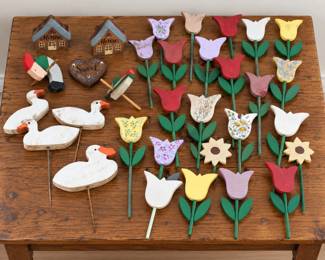 Collection of Handcrafted, Painted Wooden Garden Stakes/Lawn Ornaments