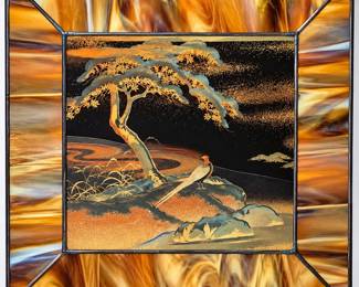 13.5" Hand-Leaded Opalescent Stained Glass Pheasant by a Stream Walters Art Gallery – Potterville